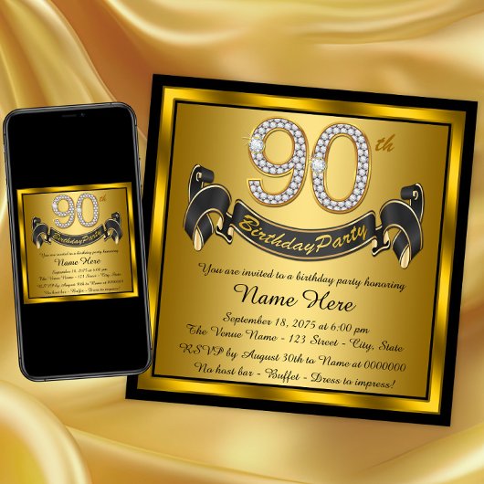 Gouden 90ste verjaardagsfeest kaart