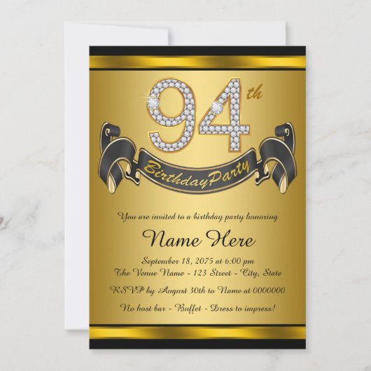Gouden 94e verjaardagsfeestje kaart (Voorkant)