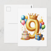 Gouden 9e verjaardag briefkaart (Voorkant / Achterkant)
