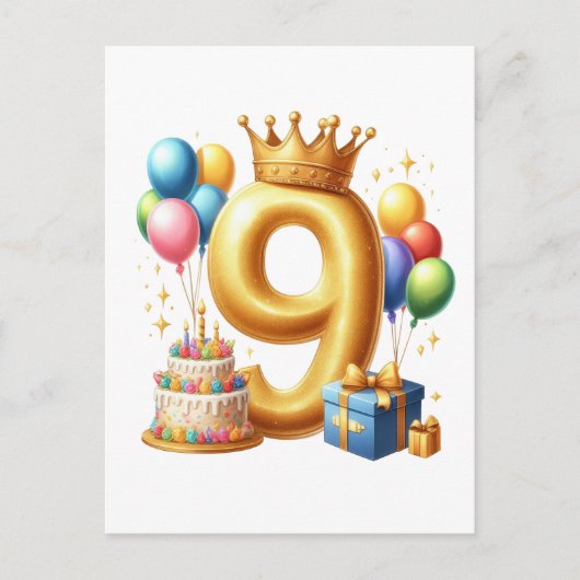 Gouden 9e verjaardag briefkaart (Voorkant)