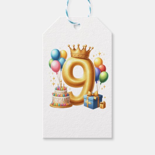 Gouden 9e verjaardag cadeaulabel (Voorkant)