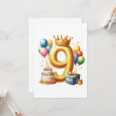 Gouden 9e verjaardag kaart (Voorkant / Achterkant in situ)