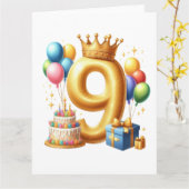 Gouden 9e verjaardag kaart (Gele Bloem)