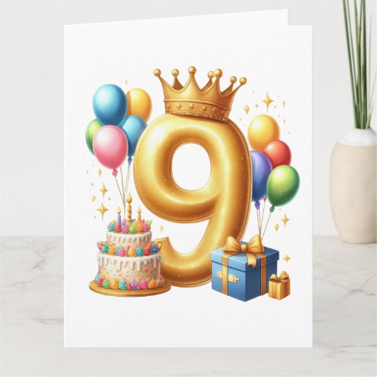 Gouden 9e verjaardag kaart (Voorkant)