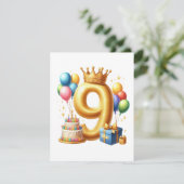 Gouden 9e verjaardag kaart (Staand voorkant)