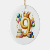 Gouden 9e verjaardag keramisch ornament (Rechts)