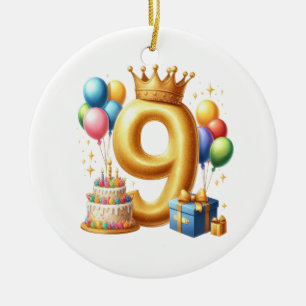 Gouden 9e verjaardag keramisch ornament