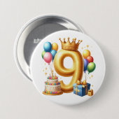 Gouden 9e verjaardag ronde button 7,6 cm (Voorkant /achterkant)