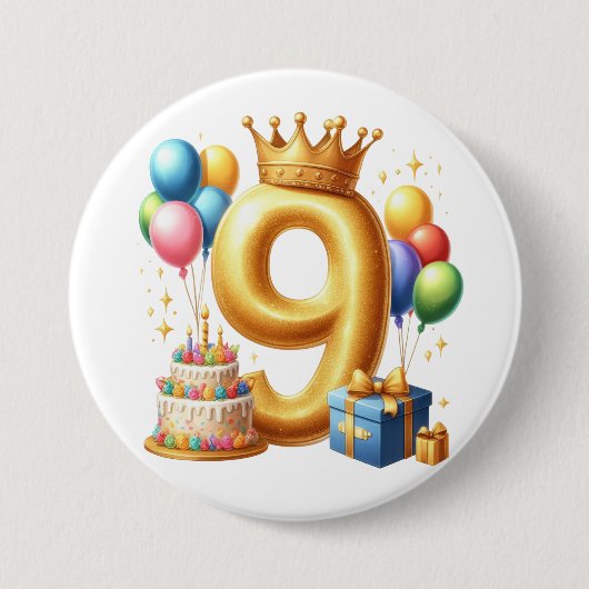 Gouden 9e verjaardag ronde button 7,6 cm (Voorkant)