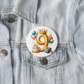 Gouden 9e verjaardag ronde button 7,6 cm (In situ)