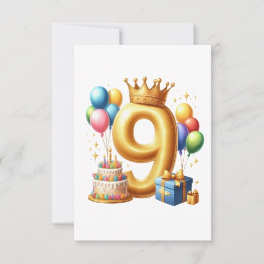 Gouden 9e verjaardag RSVP kaartje (Voorkant)