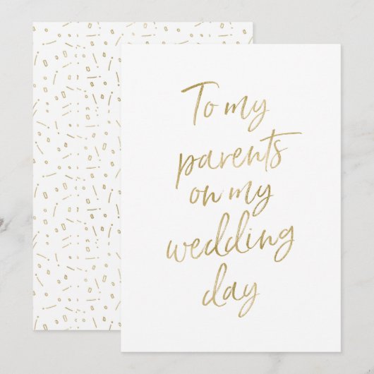 Gouden "Aan mijn ouders op mijn trouwdag" Kaart (Voorkant / Achterkant)