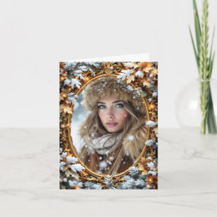Gouden Aangepaste Afbeelding Winter Frame Kaart