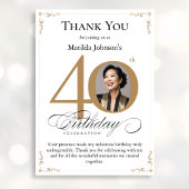 Gouden aangepaste foto 40e verjaardag dank u kaart
