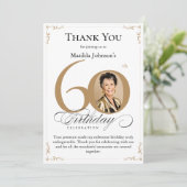 Gouden aangepaste foto 60e verjaardag dank u kaart (Staand voorkant)