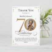 Gouden aangepaste foto 70e verjaardag dank u kaart (Staand voorkant)