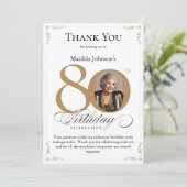 Gouden aangepaste foto 80e verjaardag dank u kaart (Staand voorkant)
