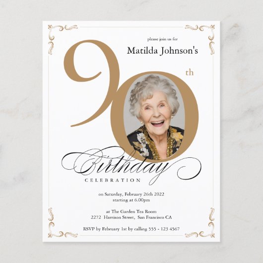 Gouden aangepaste foto budget 90e verjaardag uitno (Voorkant)