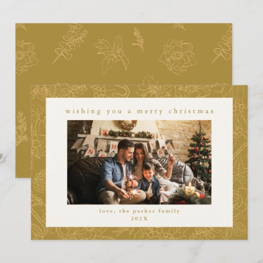Gouden Aangepaste Foto Kerstvakantie Kaart (Voorkant / Achterkant)