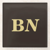Gouden aangepaste initialen minimalistisch bruin glazen onderzetter (Voorkant)