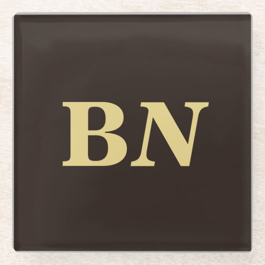 Gouden aangepaste initialen minimalistisch bruin glazen onderzetter (Voorkant)