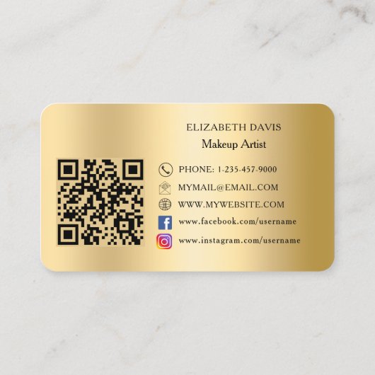 Gouden aangepaste logo Qr-code sociale media Visitekaartje (Achterkant)
