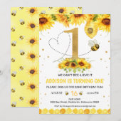 Gouden Aantal Zonnebloemen Bijen Eerste Dag van de Kaart (Voorkant / Achterkant)