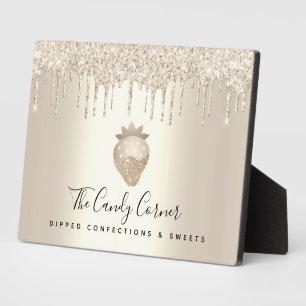 Gouden Aardbei Glitter Druppelt Chef Dessert Snoep Fotoplaat