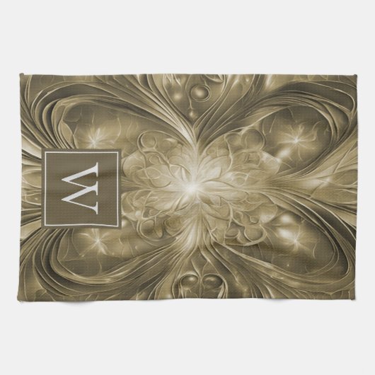 Gouden Abstract bloeien monogram handdoek (Horizontaal)