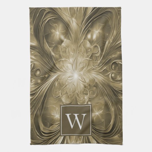 Gouden Abstract bloeien monogram handdoek (Verticaal)