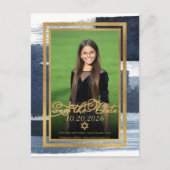 Gouden Abstracte Blauwe Foto Bat Mitzvah Save the Briefkaart (Voorkant)