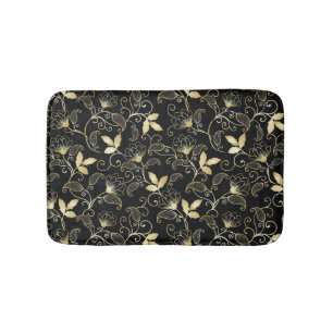 Gouden Abstracte Bloemen op Zwarte Achtergrond Badmat