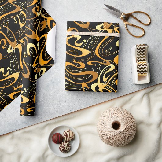 Gouden Abstracte Draaiingspatroon Cadeaupapier