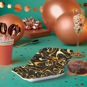 Gouden Abstracte Draaiingspatroon Papieren Bordje