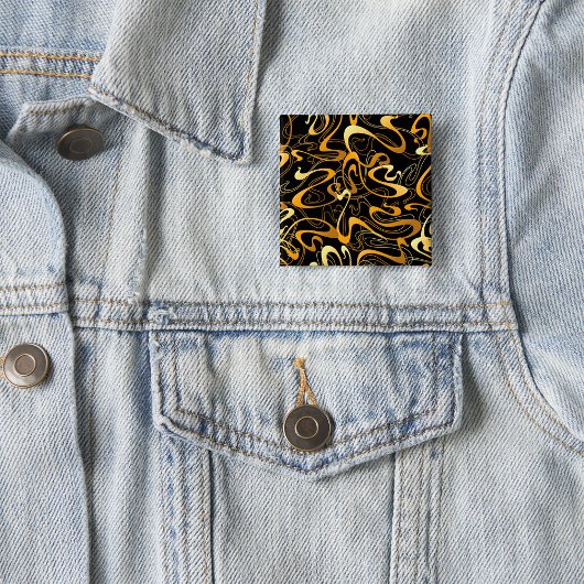 Gouden Abstracte Draaiingspatroon Vierkante Button 5,1 Cm