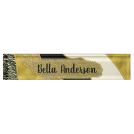 Gouden Abstracte Golf Modern Goud Glam Trend Naambordje