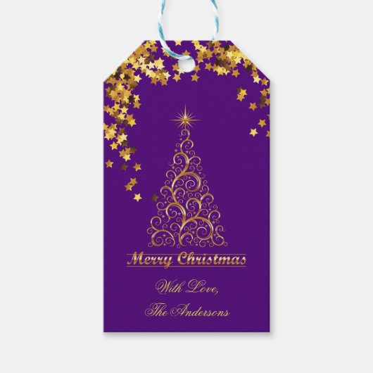 Gouden Abstracte Kerstboom Gift Tag Cadeaulabel (Voorkant)
