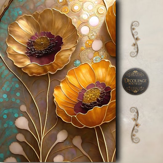 Gouden Abstracte Klaproos Bloesem Decoupage Tissuepapier