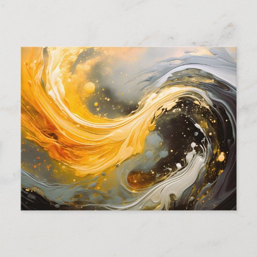 Gouden Abstracte Marmer Moderne Golven Feestdagenkaart (Voorkant)