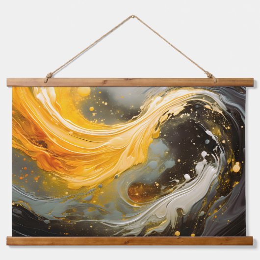 Gouden Abstracte Marmer Moderne Golven Hangend Wandkleed (Voorkant)