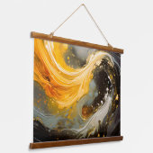 Gouden Abstracte Marmer Moderne Golven Hangend Wandkleed (Gebogen)