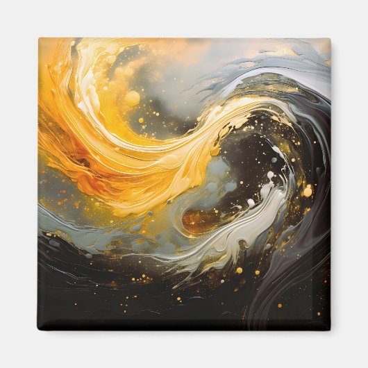 Gouden Abstracte Marmer Moderne Golven Magneet (Voorkant)