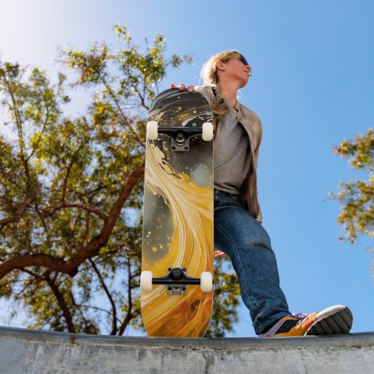 Gouden Abstracte Marmer Moderne Golven Persoonlijk Skateboard (Buiten 1)