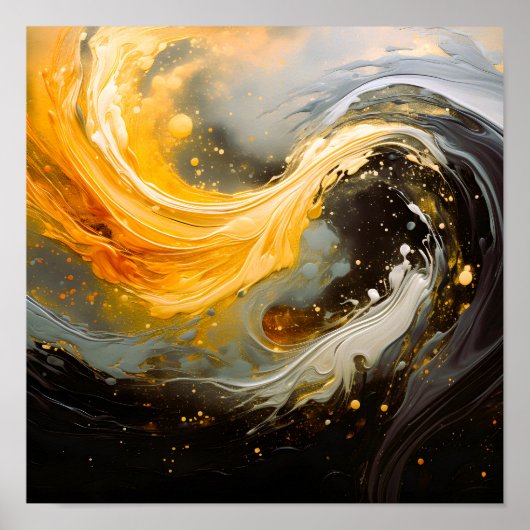 Gouden Abstracte Marmer Moderne Golven Poster (Voorkant)