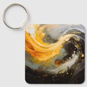 Gouden Abstracte Marmer Moderne Golven Sleutelhanger (Voorkant)