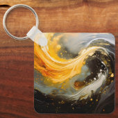 Gouden Abstracte Marmer Moderne Golven Sleutelhanger (Voorkant)