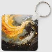 Gouden Abstracte Marmer Moderne Golven Sleutelhanger (Achterkant)