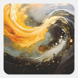Gouden Abstracte Marmer Moderne Golven Vierkante Sticker