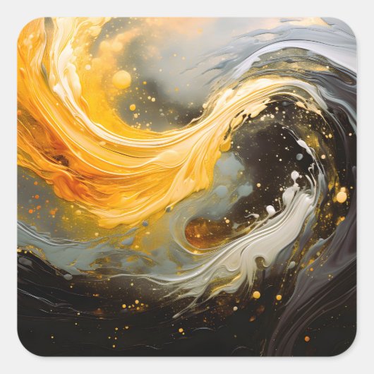 Gouden Abstracte Marmer Moderne Golven Vierkante Sticker (Voorkant)