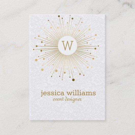 Gouden Abstracte Star Witte Damaskers Visitekaartje (Voorkant)
